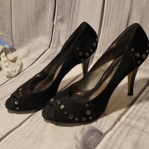 Nicole Miller black suede studded heels